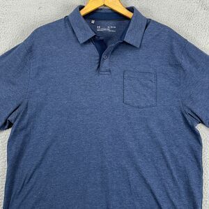 Under Armour Heat Gear Golf Polo Shirt Mens XL Blue Cotton Blend Rugby‎ Pocket